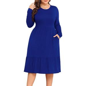 imagePOSESHE Womens Plus Size Dresses Short Sleeve Summer Casual Cute Loose Pleated Tiered Swing TShirt Dresses with PocketsB4royal Blue