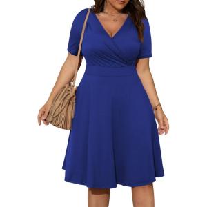 imagePOSESHE Womens Plus Size Dresses Summer Short Sleeve Wrap VNeck Sundress Casual Wedding Guest Cocktail Dress with Pockets15royal Blue