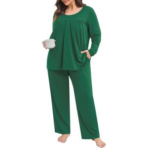 imagePOSESHE Womens Plus Size Short Sleeve Pajama Sets 2 Piece Lounge Sleepwear Ladies Pjs Sets with Pockets LoungeGreen