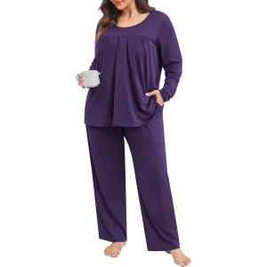 imagePOSESHE Womens Plus Size Short Sleeve Pajama Sets 2 Piece Lounge Sleepwear Ladies Pjs Sets with Pockets LoungePurple