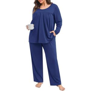 imagePOSESHE Womens Plus Size Short Sleeve Pajama Sets 2 Piece Lounge Sleepwear Ladies Pjs Sets with Pockets LoungeRoyal Blue