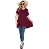imagePOSESHE Plus Size Tunic Tops Women L5X Long Sleeve Button Basic Loose Tee Shirts Casual Flowy Swing V Neck Blouse TShirtB04 Wine Red