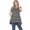imagePOSESHE Plus Size Tunic Tops Women L5X Long Sleeve Button Basic Loose Tee Shirts Casual Flowy Swing V Neck Blouse TShirtB06 Print Black