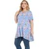 imagePOSESHE Plus Size Tunic Tops Women L5X Long Sleeve Button Basic Loose Tee Shirts Casual Flowy Swing V Neck Blouse TShirtB08 Flower Light Blue