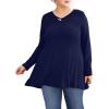 imagePOSESHE Plus Size Tunic Tops Women L5X Long Sleeve Button Basic Loose Tee Shirts Casual Flowy Swing V Neck Blouse TShirtC03 Long Sleeve Navy
