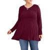 imagePOSESHE Plus Size Tunic Tops Women L5X Long Sleeve Button Basic Loose Tee Shirts Casual Flowy Swing V Neck Blouse TShirtC05 Longwine Red