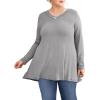 imagePOSESHE Plus Size Tunic Tops Women L5X Long Sleeve Button Basic Loose Tee Shirts Casual Flowy Swing V Neck Blouse TShirtC06 Longheather Gray