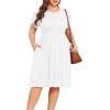 imagePOSESHE Womens Plus Size Dress 2024 Summer Casual Petal Short Sleeve Empire Waist Loose Fit Swing TShirt Dress with Pockets1white