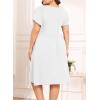 imagePOSESHE Womens Plus Size Dress 2024 Summer Casual Petal Short Sleeve Empire Waist Loose Fit Swing TShirt Dress with Pockets1white