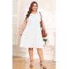 imagePOSESHE Womens Plus Size Dress 2024 Summer Casual Petal Short Sleeve Empire Waist Loose Fit Swing TShirt Dress with Pockets1white