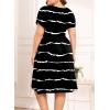 imagePOSESHE Womens Plus Size Dress 2024 Summer Casual Petal Short Sleeve Empire Waist Loose Fit Swing TShirt Dress with PocketsA10black Stripe