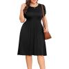 imagePOSESHE Womens Plus Size Dress 2024 Summer Casual Petal Short Sleeve Empire Waist Loose Fit Swing TShirt Dress with PocketsA1black
