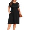imagePOSESHE Womens Plus Size Dress 2024 Summer Casual Petal Short Sleeve Empire Waist Loose Fit Swing TShirt Dress with PocketsA1black