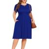 imagePOSESHE Womens Plus Size Dress 2024 Summer Casual Petal Short Sleeve Empire Waist Loose Fit Swing TShirt Dress with PocketsA3royal Blue