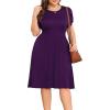 imagePOSESHE Womens Plus Size Dress 2024 Summer Casual Petal Short Sleeve Empire Waist Loose Fit Swing TShirt Dress with PocketsA4purple