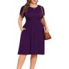 imagePOSESHE Womens Plus Size Dress 2024 Summer Casual Petal Short Sleeve Empire Waist Loose Fit Swing TShirt Dress with PocketsA4purple