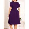imagePOSESHE Womens Plus Size Dress 2024 Summer Casual Petal Short Sleeve Empire Waist Loose Fit Swing TShirt Dress with PocketsA4purple