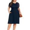 imagePOSESHE Womens Plus Size Dress 2024 Summer Casual Petal Short Sleeve Empire Waist Loose Fit Swing TShirt Dress with PocketsA5navy Blue