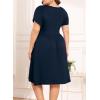 imagePOSESHE Womens Plus Size Dress 2024 Summer Casual Petal Short Sleeve Empire Waist Loose Fit Swing TShirt Dress with PocketsA5navy Blue
