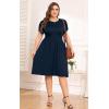 imagePOSESHE Womens Plus Size Dress 2024 Summer Casual Petal Short Sleeve Empire Waist Loose Fit Swing TShirt Dress with PocketsA5navy Blue