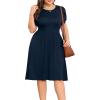 imagePOSESHE Womens Plus Size Dress 2024 Summer Casual Petal Short Sleeve Empire Waist Loose Fit Swing TShirt Dress with PocketsA5navy Blue