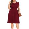 imagePOSESHE Womens Plus Size Dress 2024 Summer Casual Petal Short Sleeve Empire Waist Loose Fit Swing TShirt Dress with PocketsA6wine Red