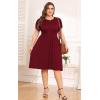imagePOSESHE Womens Plus Size Dress 2024 Summer Casual Petal Short Sleeve Empire Waist Loose Fit Swing TShirt Dress with PocketsA6wine Red