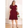 imagePOSESHE Womens Plus Size Dress 2024 Summer Casual Petal Short Sleeve Empire Waist Loose Fit Swing TShirt Dress with PocketsA6wine Red