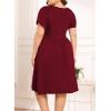 imagePOSESHE Womens Plus Size Dress 2024 Summer Casual Petal Short Sleeve Empire Waist Loose Fit Swing TShirt Dress with PocketsA6wine Red