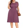 imagePOSESHE Womens Plus Size Dress 2024 Summer Casual Petal Short Sleeve Empire Waist Loose Fit Swing TShirt Dress with PocketsA7purple Red