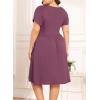 imagePOSESHE Womens Plus Size Dress 2024 Summer Casual Petal Short Sleeve Empire Waist Loose Fit Swing TShirt Dress with PocketsA7purple Red