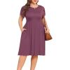 imagePOSESHE Womens Plus Size Dress 2024 Summer Casual Petal Short Sleeve Empire Waist Loose Fit Swing TShirt Dress with PocketsA7purple Red