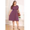 imagePOSESHE Womens Plus Size Dress 2024 Summer Casual Petal Short Sleeve Empire Waist Loose Fit Swing TShirt Dress with PocketsA7purple Red