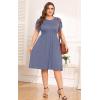 imagePOSESHE Womens Plus Size Dress 2024 Summer Casual Petal Short Sleeve Empire Waist Loose Fit Swing TShirt Dress with PocketsA8purple Grey
