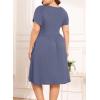 imagePOSESHE Womens Plus Size Dress 2024 Summer Casual Petal Short Sleeve Empire Waist Loose Fit Swing TShirt Dress with PocketsA8purple Grey