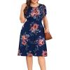 imagePOSESHE Womens Plus Size Dress 2024 Summer Casual Petal Short Sleeve Empire Waist Loose Fit Swing TShirt Dress with PocketsA9navy Blue Floral
