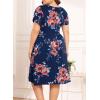 imagePOSESHE Womens Plus Size Dress 2024 Summer Casual Petal Short Sleeve Empire Waist Loose Fit Swing TShirt Dress with PocketsA9navy Blue Floral