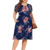 imagePOSESHE Womens Plus Size Dress 2024 Summer Casual Petal Short Sleeve Empire Waist Loose Fit Swing TShirt Dress with PocketsA9navy Blue Floral