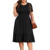 imagePOSESHE Womens Plus Size Dresses Short Sleeve Summer Casual Cute Loose Pleated Tiered Swing TShirt Dresses with PocketsA1black