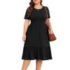 imagePOSESHE Womens Plus Size Dresses Short Sleeve Summer Casual Cute Loose Pleated Tiered Swing TShirt Dresses with PocketsA1black