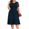 imagePOSESHE Womens Plus Size Dresses Short Sleeve Summer Casual Cute Loose Pleated Tiered Swing TShirt Dresses with PocketsA2navy Blue