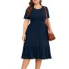 imagePOSESHE Womens Plus Size Dresses Short Sleeve Summer Casual Cute Loose Pleated Tiered Swing TShirt Dresses with PocketsA2navy Blue