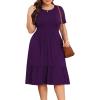 imagePOSESHE Womens Plus Size Dresses Short Sleeve Summer Casual Cute Loose Pleated Tiered Swing TShirt Dresses with PocketsA3purple