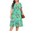 imagePOSESHE Womens Plus Size Dresses Short Sleeve Summer Casual Cute Loose Pleated Tiered Swing TShirt Dresses with PocketsA5green Floral