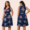 imagePOSESHE Womens Plus Size Dresses Sleeveless Wrap VNeck Sundress Casual Summer Wedding Guest Cocktail Dress with Pockets06navy Blue Flower