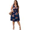 imagePOSESHE Womens Plus Size Dresses Sleeveless Wrap VNeck Sundress Casual Summer Wedding Guest Cocktail Dress with Pockets06navy Blue Flower