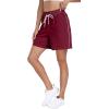 imagePOSESHE Womens Plus Size Running Shorts Casual Summer Athletic Workout Shorts High Waisted Gym Yoga Lounge Shorts PantsB06 Burgundy