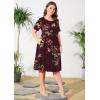 imagePOSESHE Womens Plus Size Summer Dress 2024 Casual Short Sleeve Empire Waist Loose Fit Swing TShirt Dress with PocketsB10wine Red Flower