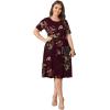 imagePOSESHE Womens Plus Size Summer Dress 2024 Casual Short Sleeve Empire Waist Loose Fit Swing TShirt Dress with PocketsB10wine Red Flower