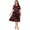 imagePOSESHE Womens Plus Size Summer Dress 2024 Casual Short Sleeve Empire Waist Loose Fit Swing TShirt Dress with PocketsB10wine Red Flower